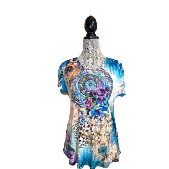 NWOT S-Twelve Short Sleeves Embellished Top Size L - Picture 3 of 7